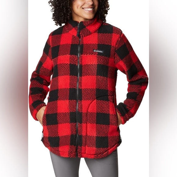 NWT Columbia Women's West Bend Full Zip Red Lily Check Print Size Medium - Picture 1 of 13